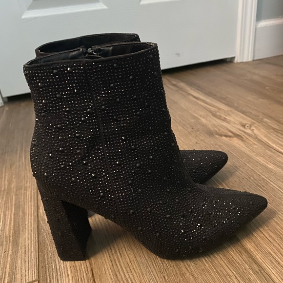 Black Rhinestone Ankle Length Boot Heels - Picture 2 of 5